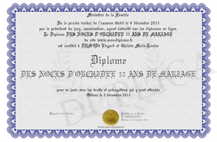 diplome 55 ans de mariage